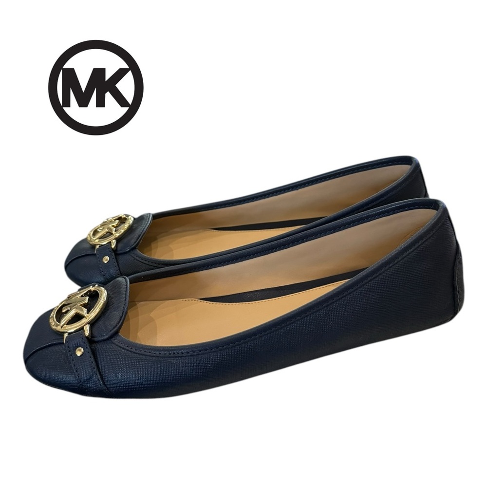 Michael Kors Women's Navy Leather Slp-on Ballet Flats 9 - Picture 2 of 8